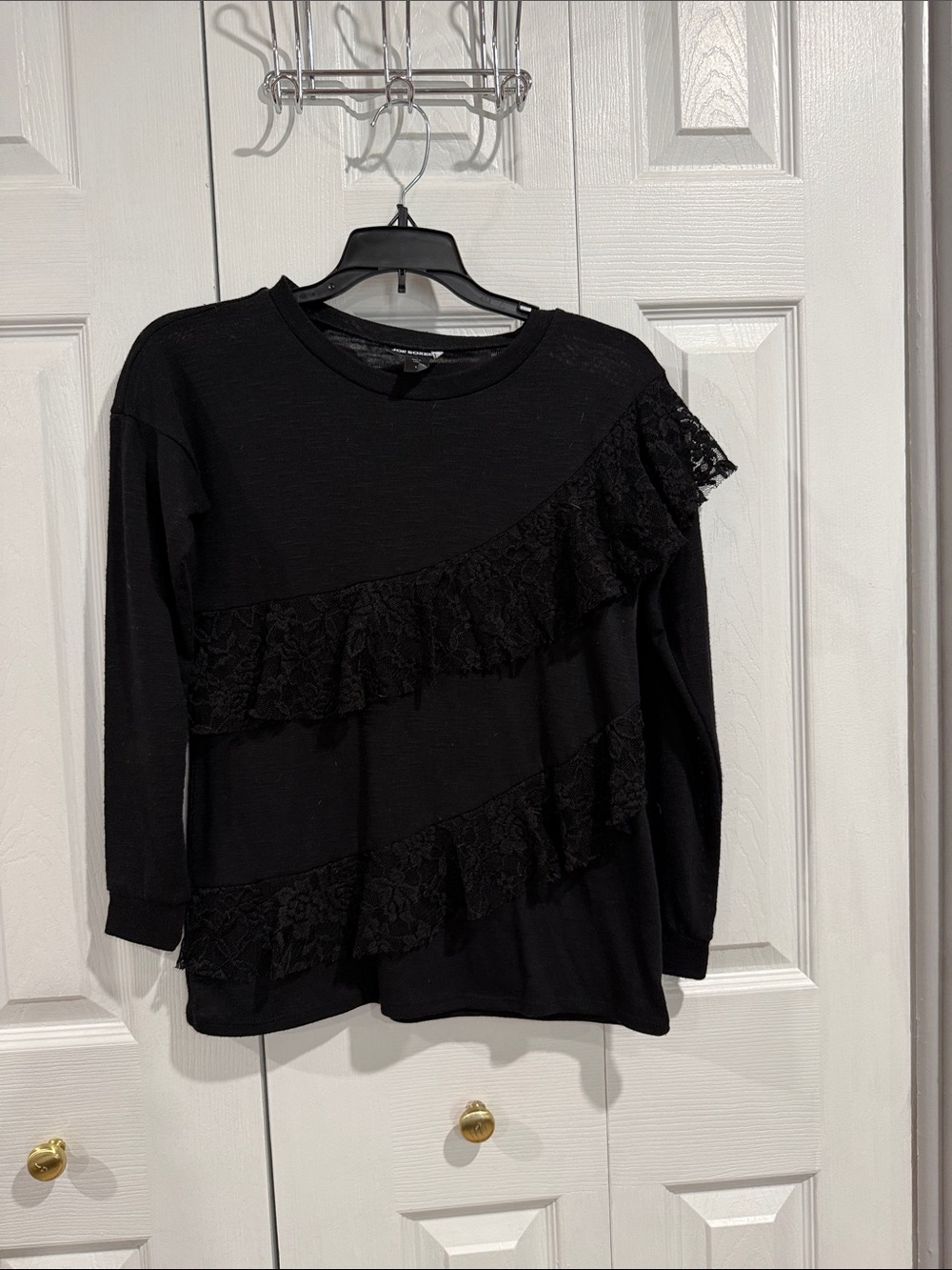 Joe Boxer Black Lace Ruffle Crewneck Sweater